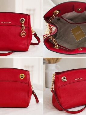 Michael Kors Red Pebbled Leather Shoulder Bag
